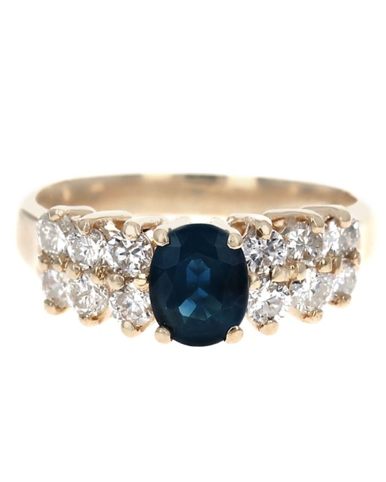 Blue Sapphire and Diamond Accent Ring in Yellow Gold
